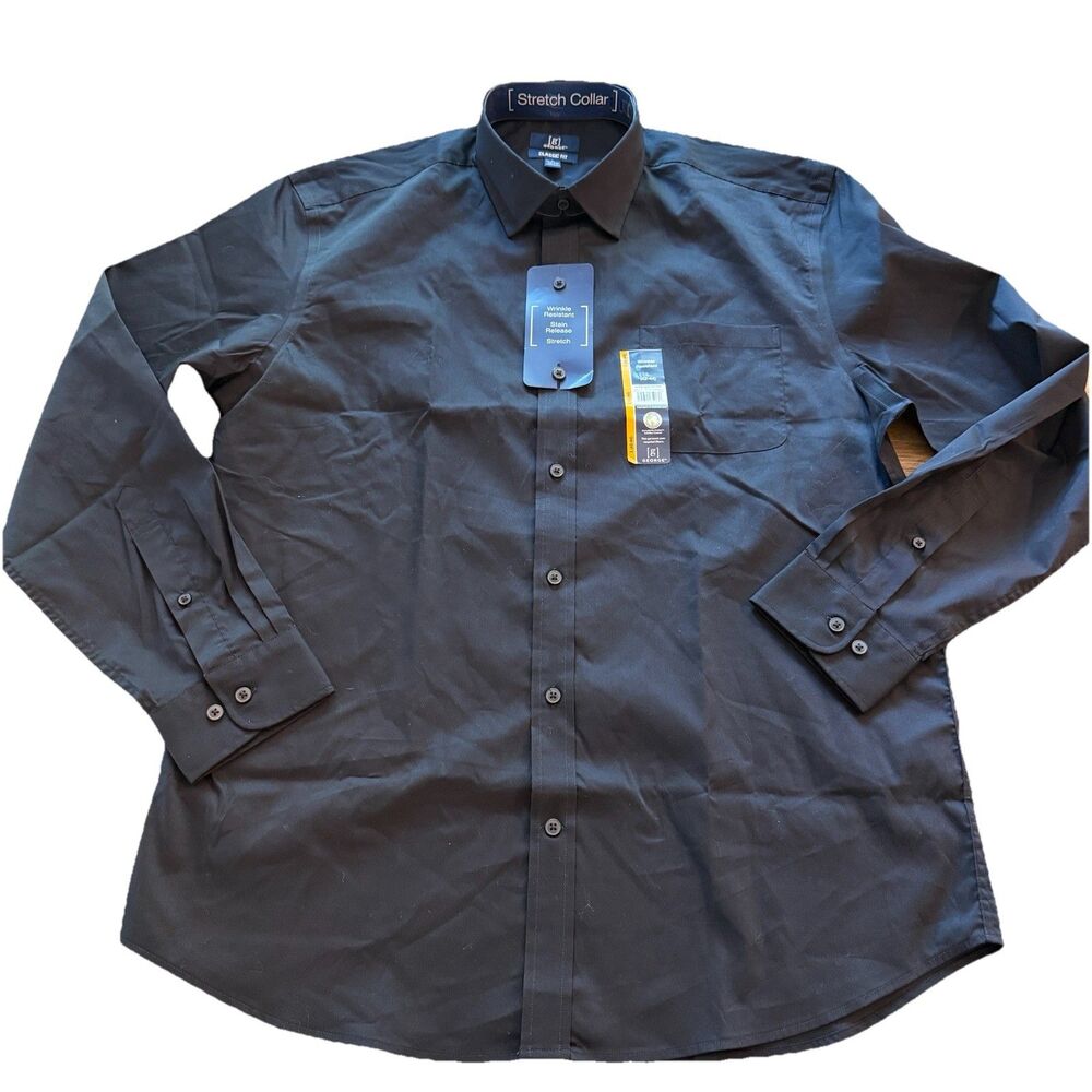 George Men Large Wrinkle Resistant Button Down Shirt Stretch Collar Classic Fit